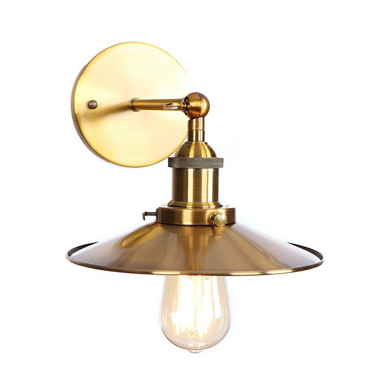 Iron Brass Finish Wall Light Fixture Scalloped/Horn/Cone 1-Light Factory Wall Mounted Lamp with Pivot Joint Brass C Clearhalo 'Art deco wall lights' 'Cast Iron' 'Glass' 'Industrial wall lights' 'Industrial' 'Middle century wall lights' 'Modern' 'Rustic wall lights' 'Tiffany' 'Traditional wall lights' 'Wall Lamps & Sconces' 'Wall Lights' Lighting' 1917995