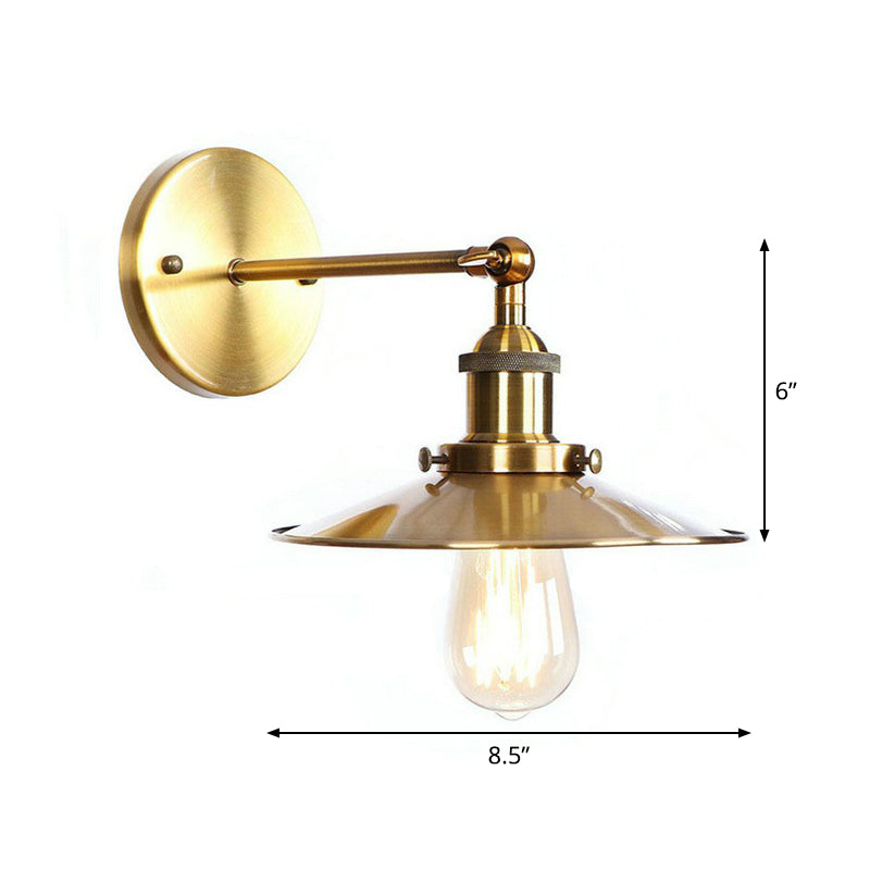 Iron Brass Finish Wall Light Fixture Scalloped/Horn/Cone 1-Light Factory Wall Mounted Lamp with Pivot Joint Clearhalo 'Art deco wall lights' 'Cast Iron' 'Glass' 'Industrial wall lights' 'Industrial' 'Middle century wall lights' 'Modern' 'Rustic wall lights' 'Tiffany' 'Traditional wall lights' 'Wall Lamps & Sconces' 'Wall Lights' Lighting' 1917997