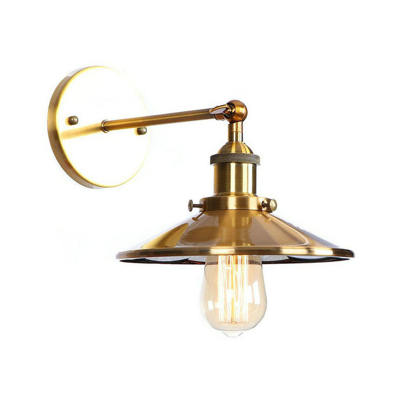 Iron Brass Finish Wall Light Fixture Scalloped/Horn/Cone 1-Light Factory Wall Mounted Lamp with Pivot Joint Clearhalo 'Art deco wall lights' 'Cast Iron' 'Glass' 'Industrial wall lights' 'Industrial' 'Middle century wall lights' 'Modern' 'Rustic wall lights' 'Tiffany' 'Traditional wall lights' 'Wall Lamps & Sconces' 'Wall Lights' Lighting' 1917999