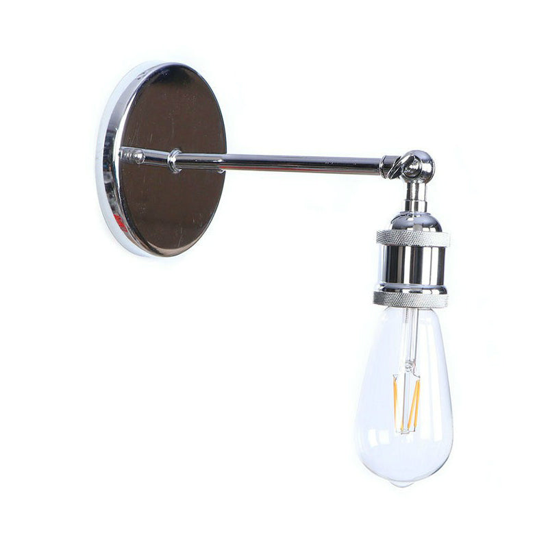 Chrome Finish 1-Light Wall Light Kit Industrial Iron Cone/Saucer/Shadeless Swivelable Reading Wall Lamp Clearhalo 'Art deco wall lights' 'Cast Iron' 'Glass' 'Industrial wall lights' 'Industrial' 'Middle century wall lights' 'Modern' 'Rustic wall lights' 'Tiffany' 'Traditional wall lights' 'Wall Lamps & Sconces' 'Wall Lights' Lighting' 1918006