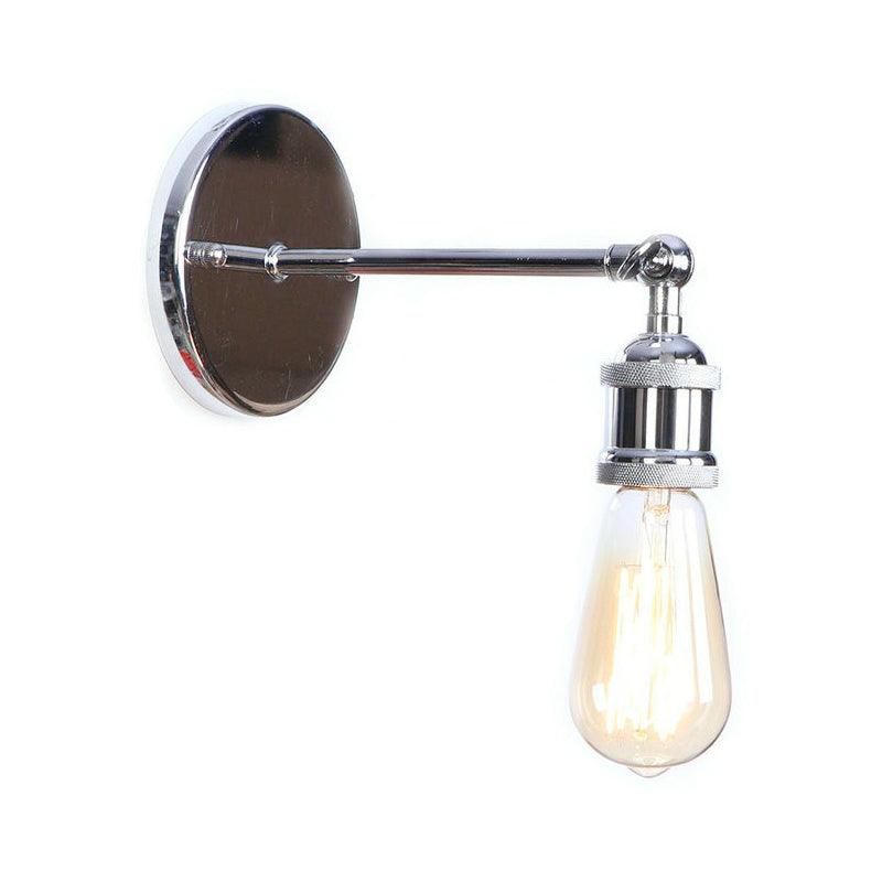 Chrome Finish 1-Light Wall Light Kit Industrial Iron Cone/Saucer/Shadeless Swivelable Reading Wall Lamp Clearhalo 'Art deco wall lights' 'Cast Iron' 'Glass' 'Industrial wall lights' 'Industrial' 'Middle century wall lights' 'Modern' 'Rustic wall lights' 'Tiffany' 'Traditional wall lights' 'Wall Lamps & Sconces' 'Wall Lights' Lighting' 1918007