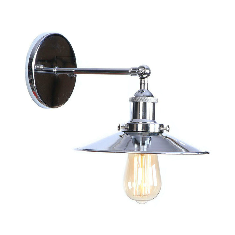 Chrome Finish 1-Light Wall Light Kit Industrial Iron Cone/Saucer/Shadeless Swivelable Reading Wall Lamp Chrome B Clearhalo 'Art deco wall lights' 'Cast Iron' 'Glass' 'Industrial wall lights' 'Industrial' 'Middle century wall lights' 'Modern' 'Rustic wall lights' 'Tiffany' 'Traditional wall lights' 'Wall Lamps & Sconces' 'Wall Lights' Lighting' 1918009