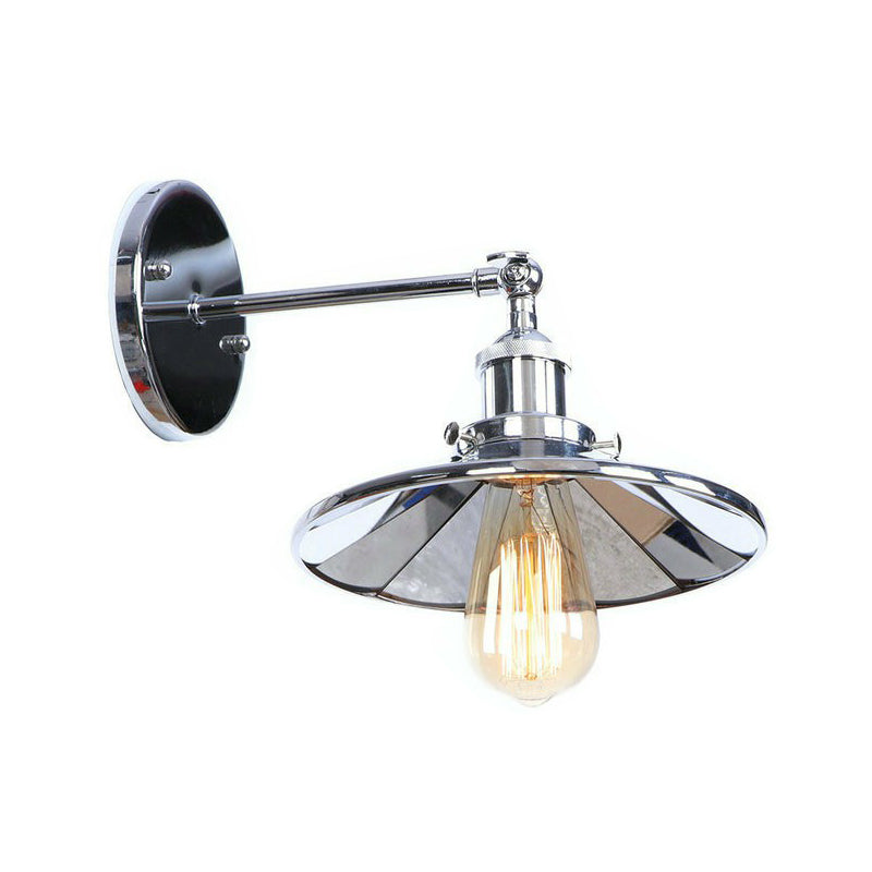 Chrome Finish 1-Light Wall Light Kit Industrial Iron Cone/Saucer/Shadeless Swivelable Reading Wall Lamp Chrome C Clearhalo 'Art deco wall lights' 'Cast Iron' 'Glass' 'Industrial wall lights' 'Industrial' 'Middle century wall lights' 'Modern' 'Rustic wall lights' 'Tiffany' 'Traditional wall lights' 'Wall Lamps & Sconces' 'Wall Lights' Lighting' 1918011
