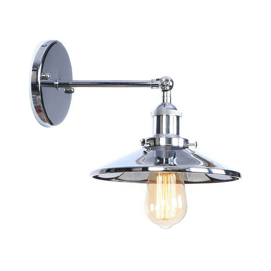 Chrome Finish 1-Light Wall Light Kit Industrial Iron Cone/Saucer/Shadeless Swivelable Reading Wall Lamp Clearhalo 'Art deco wall lights' 'Cast Iron' 'Glass' 'Industrial wall lights' 'Industrial' 'Middle century wall lights' 'Modern' 'Rustic wall lights' 'Tiffany' 'Traditional wall lights' 'Wall Lamps & Sconces' 'Wall Lights' Lighting' 1918012