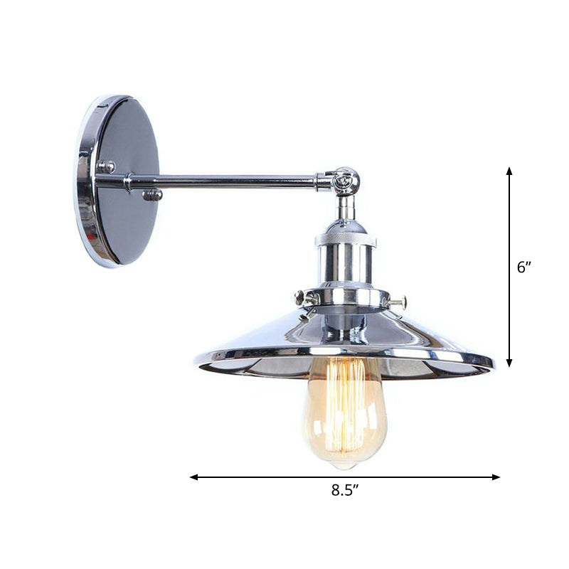Chrome Finish 1-Light Wall Light Kit Industrial Iron Cone/Saucer/Shadeless Swivelable Reading Wall Lamp Clearhalo 'Art deco wall lights' 'Cast Iron' 'Glass' 'Industrial wall lights' 'Industrial' 'Middle century wall lights' 'Modern' 'Rustic wall lights' 'Tiffany' 'Traditional wall lights' 'Wall Lamps & Sconces' 'Wall Lights' Lighting' 1918013