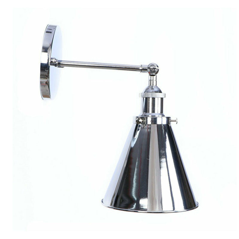 Chrome Finish 1-Light Wall Light Kit Industrial Iron Cone/Saucer/Shadeless Swivelable Reading Wall Lamp Chrome D Clearhalo 'Art deco wall lights' 'Cast Iron' 'Glass' 'Industrial wall lights' 'Industrial' 'Middle century wall lights' 'Modern' 'Rustic wall lights' 'Tiffany' 'Traditional wall lights' 'Wall Lamps & Sconces' 'Wall Lights' Lighting' 1918014
