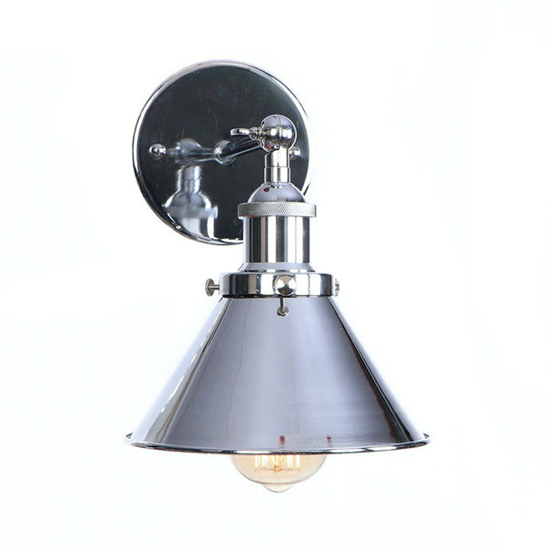 Chrome Finish 1-Light Wall Light Kit Industrial Iron Cone/Saucer/Shadeless Swivelable Reading Wall Lamp Chrome E Clearhalo 'Art deco wall lights' 'Cast Iron' 'Glass' 'Industrial wall lights' 'Industrial' 'Middle century wall lights' 'Modern' 'Rustic wall lights' 'Tiffany' 'Traditional wall lights' 'Wall Lamps & Sconces' 'Wall Lights' Lighting' 1918017