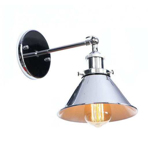 Chrome Finish 1-Light Wall Light Kit Industrial Iron Cone/Saucer/Shadeless Swivelable Reading Wall Lamp Clearhalo 'Art deco wall lights' 'Cast Iron' 'Glass' 'Industrial wall lights' 'Industrial' 'Middle century wall lights' 'Modern' 'Rustic wall lights' 'Tiffany' 'Traditional wall lights' 'Wall Lamps & Sconces' 'Wall Lights' Lighting' 1918018