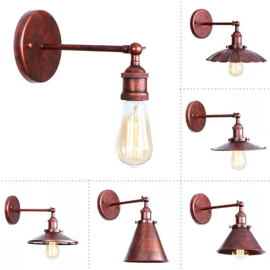 Single-Bulb Iron Rotating Wall Lamp Farmhouse Rust Mesh Bowl/Cone/Horn Living Room Wall Mount Lighting Fixture Rust A Clearhalo 'Art deco wall lights' 'Cast Iron' 'Glass' 'Industrial wall lights' 'Industrial' 'Middle century wall lights' 'Modern' 'Rustic wall lights' 'Tiffany' 'Traditional wall lights' 'Wall Lamps & Sconces' 'Wall Lights' Lighting' 1918020