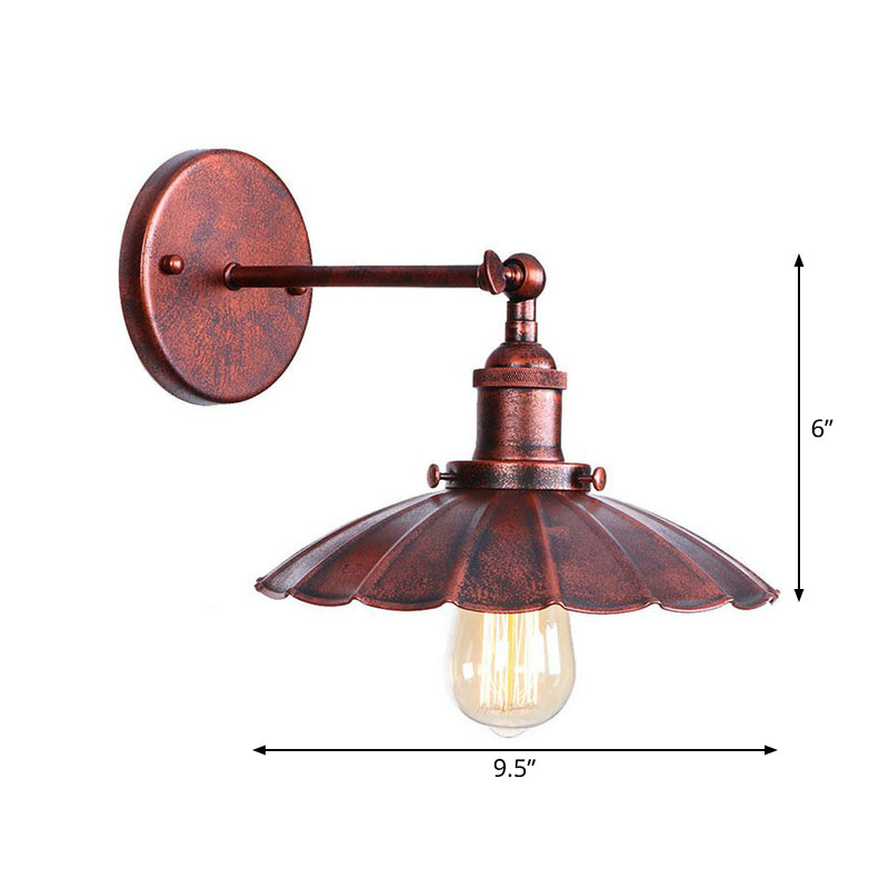 Single-Bulb Iron Rotating Wall Lamp Farmhouse Rust Mesh Bowl/Cone/Horn Living Room Wall Mount Lighting Fixture Clearhalo 'Art deco wall lights' 'Cast Iron' 'Glass' 'Industrial wall lights' 'Industrial' 'Middle century wall lights' 'Modern' 'Rustic wall lights' 'Tiffany' 'Traditional wall lights' 'Wall Lamps & Sconces' 'Wall Lights' Lighting' 1918024