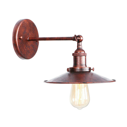 Single-Bulb Iron Rotating Wall Lamp Farmhouse Rust Mesh Bowl/Cone/Horn Living Room Wall Mount Lighting Fixture Rust C Clearhalo 'Art deco wall lights' 'Cast Iron' 'Glass' 'Industrial wall lights' 'Industrial' 'Middle century wall lights' 'Modern' 'Rustic wall lights' 'Tiffany' 'Traditional wall lights' 'Wall Lamps & Sconces' 'Wall Lights' Lighting' 1918025