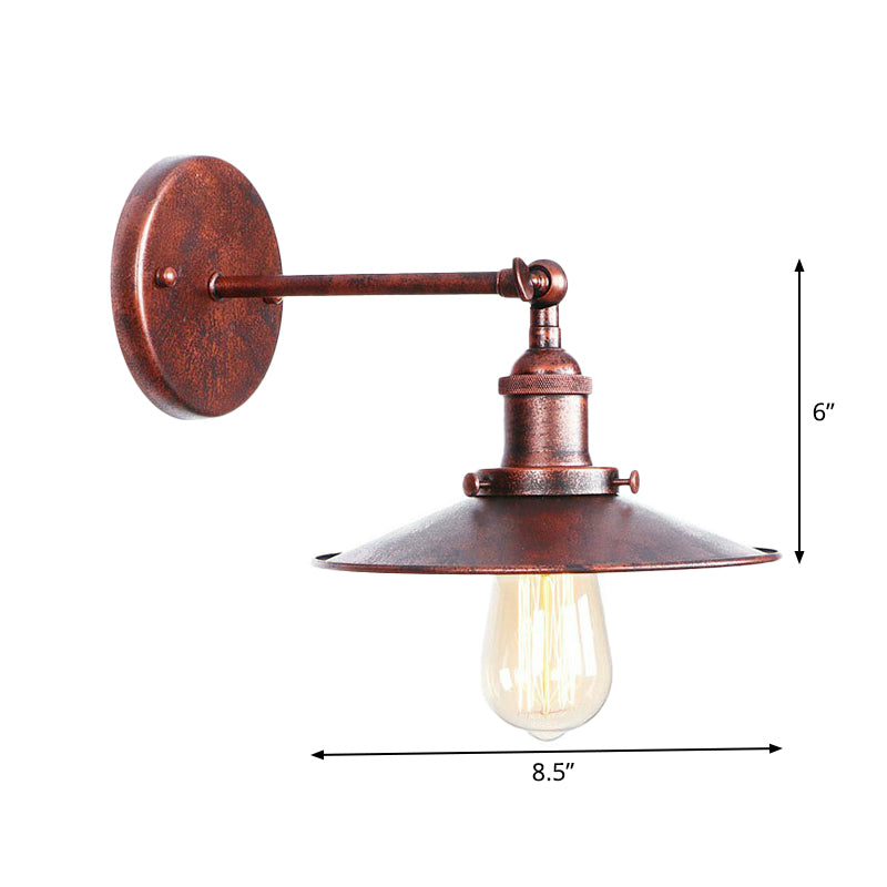 Single-Bulb Iron Rotating Wall Lamp Farmhouse Rust Mesh Bowl/Cone/Horn Living Room Wall Mount Lighting Fixture Clearhalo 'Art deco wall lights' 'Cast Iron' 'Glass' 'Industrial wall lights' 'Industrial' 'Middle century wall lights' 'Modern' 'Rustic wall lights' 'Tiffany' 'Traditional wall lights' 'Wall Lamps & Sconces' 'Wall Lights' Lighting' 1918026