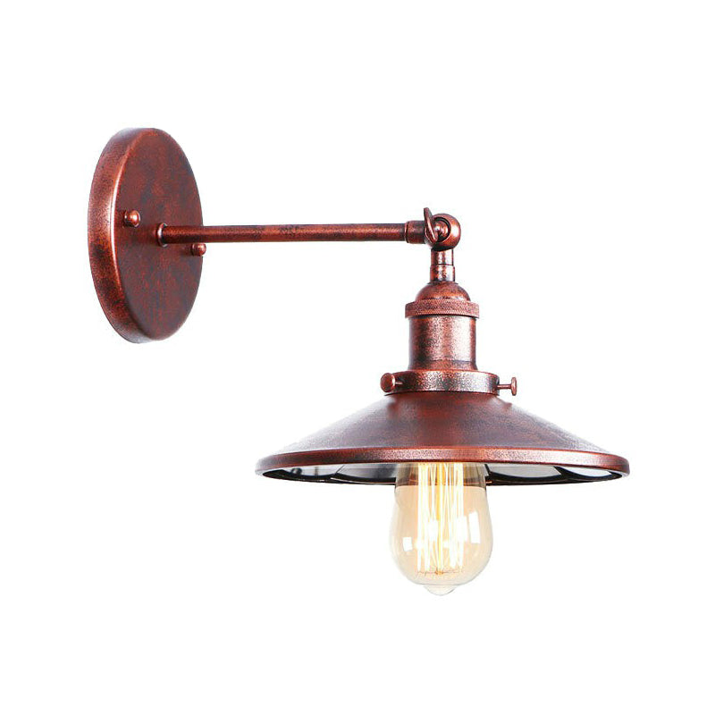 Single-Bulb Iron Rotating Wall Lamp Farmhouse Rust Mesh Bowl/Cone/Horn Living Room Wall Mount Lighting Fixture Rust D Clearhalo 'Art deco wall lights' 'Cast Iron' 'Glass' 'Industrial wall lights' 'Industrial' 'Middle century wall lights' 'Modern' 'Rustic wall lights' 'Tiffany' 'Traditional wall lights' 'Wall Lamps & Sconces' 'Wall Lights' Lighting' 1918027