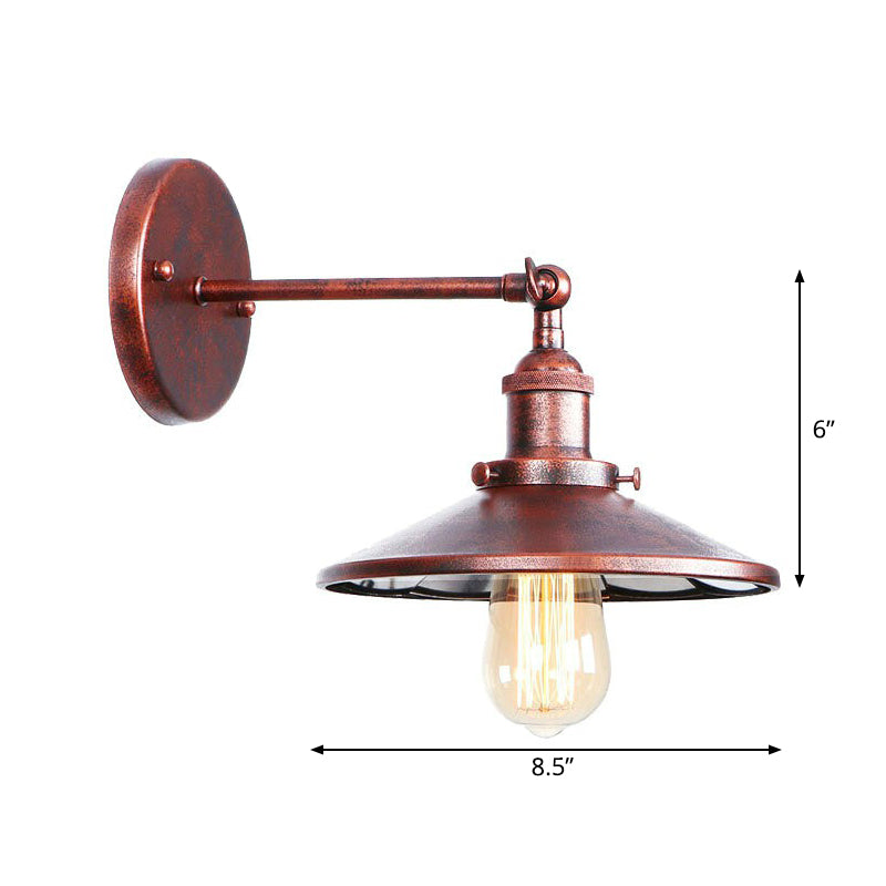 Single-Bulb Iron Rotating Wall Lamp Farmhouse Rust Mesh Bowl/Cone/Horn Living Room Wall Mount Lighting Fixture Clearhalo 'Art deco wall lights' 'Cast Iron' 'Glass' 'Industrial wall lights' 'Industrial' 'Middle century wall lights' 'Modern' 'Rustic wall lights' 'Tiffany' 'Traditional wall lights' 'Wall Lamps & Sconces' 'Wall Lights' Lighting' 1918028