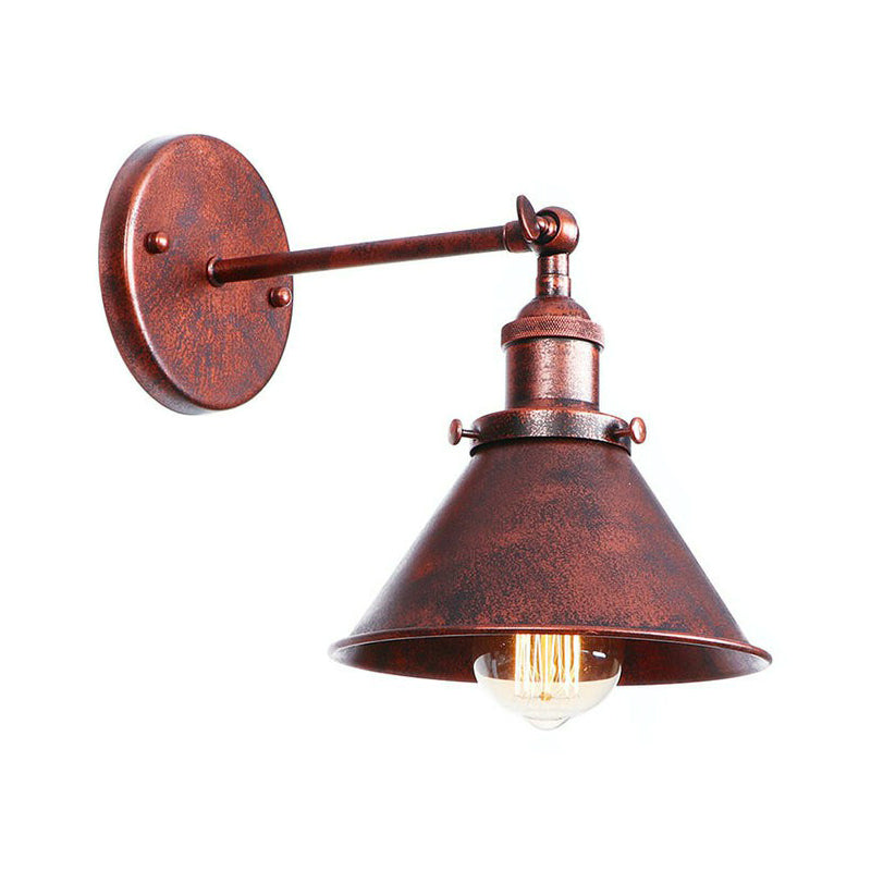 Single-Bulb Iron Rotating Wall Lamp Farmhouse Rust Mesh Bowl/Cone/Horn Living Room Wall Mount Lighting Fixture Rust F Clearhalo 'Art deco wall lights' 'Cast Iron' 'Glass' 'Industrial wall lights' 'Industrial' 'Middle century wall lights' 'Modern' 'Rustic wall lights' 'Tiffany' 'Traditional wall lights' 'Wall Lamps & Sconces' 'Wall Lights' Lighting' 1918032