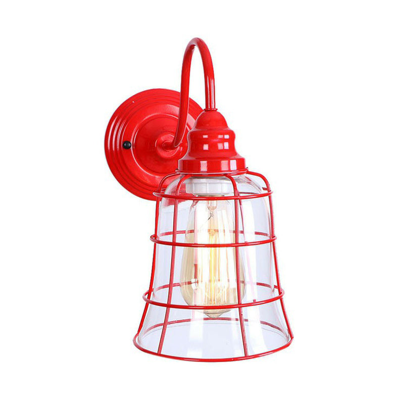 Red Gooseneck Wall Mounted Lamp Retro Metal 1 Bulb Bedside Wall Light Fixture with Ruffle/Cone Shade/Cage Red A Clearhalo 'Art deco wall lights' 'Cast Iron' 'Glass' 'Industrial wall lights' 'Industrial' 'Middle century wall lights' 'Modern' 'Rustic wall lights' 'Tiffany' 'Traditional wall lights' 'Wall Lamps & Sconces' 'Wall Lights' Lighting' 1918041