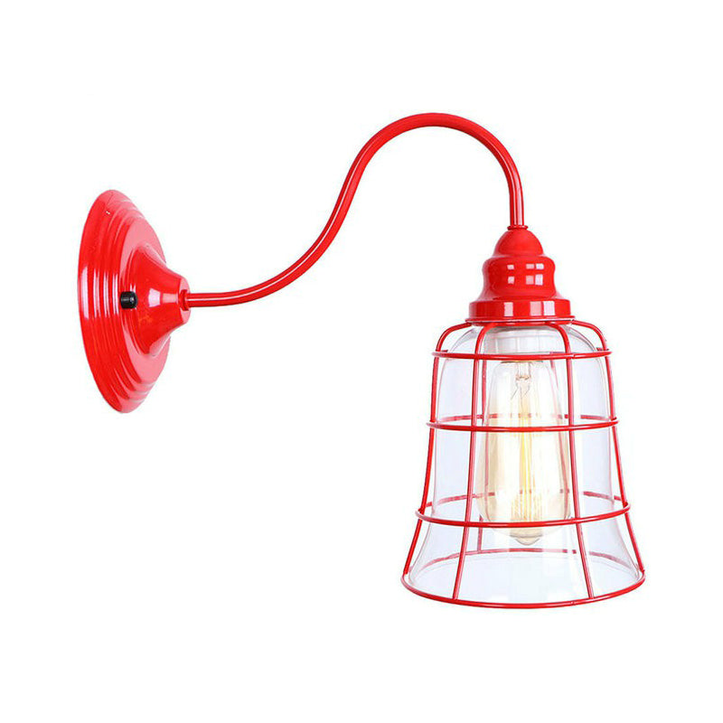 Red Gooseneck Wall Mounted Lamp Retro Metal 1 Bulb Bedside Wall Light Fixture with Ruffle/Cone Shade/Cage Clearhalo 'Art deco wall lights' 'Cast Iron' 'Glass' 'Industrial wall lights' 'Industrial' 'Middle century wall lights' 'Modern' 'Rustic wall lights' 'Tiffany' 'Traditional wall lights' 'Wall Lamps & Sconces' 'Wall Lights' Lighting' 1918042