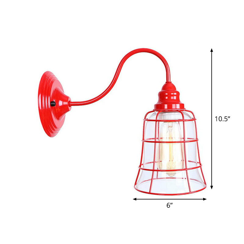 Red Gooseneck Wall Mounted Lamp Retro Metal 1 Bulb Bedside Wall Light Fixture with Ruffle/Cone Shade/Cage Clearhalo 'Art deco wall lights' 'Cast Iron' 'Glass' 'Industrial wall lights' 'Industrial' 'Middle century wall lights' 'Modern' 'Rustic wall lights' 'Tiffany' 'Traditional wall lights' 'Wall Lamps & Sconces' 'Wall Lights' Lighting' 1918043
