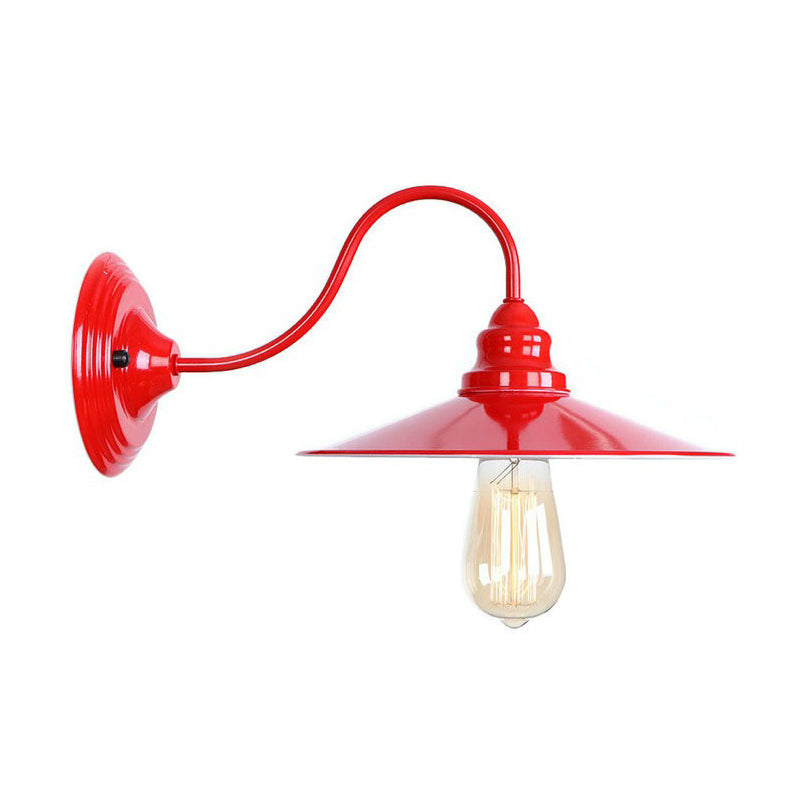 Red Gooseneck Wall Mounted Lamp Retro Metal 1 Bulb Bedside Wall Light Fixture with Ruffle/Cone Shade/Cage Red B Clearhalo 'Art deco wall lights' 'Cast Iron' 'Glass' 'Industrial wall lights' 'Industrial' 'Middle century wall lights' 'Modern' 'Rustic wall lights' 'Tiffany' 'Traditional wall lights' 'Wall Lamps & Sconces' 'Wall Lights' Lighting' 1918044