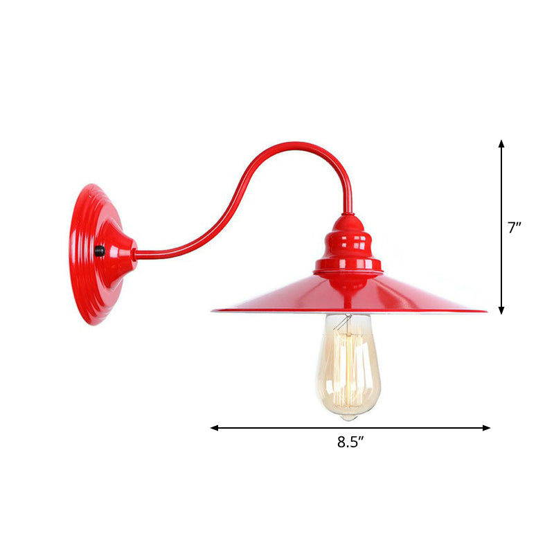 Red Gooseneck Wall Mounted Lamp Retro Metal 1 Bulb Bedside Wall Light Fixture with Ruffle/Cone Shade/Cage Clearhalo 'Art deco wall lights' 'Cast Iron' 'Glass' 'Industrial wall lights' 'Industrial' 'Middle century wall lights' 'Modern' 'Rustic wall lights' 'Tiffany' 'Traditional wall lights' 'Wall Lamps & Sconces' 'Wall Lights' Lighting' 1918045