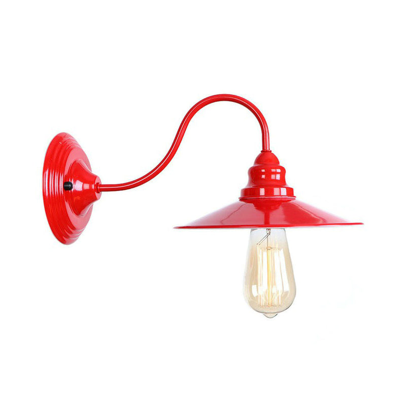 Red Gooseneck Wall Mounted Lamp Retro Metal 1 Bulb Bedside Wall Light Fixture with Ruffle/Cone Shade/Cage Red C Clearhalo 'Art deco wall lights' 'Cast Iron' 'Glass' 'Industrial wall lights' 'Industrial' 'Middle century wall lights' 'Modern' 'Rustic wall lights' 'Tiffany' 'Traditional wall lights' 'Wall Lamps & Sconces' 'Wall Lights' Lighting' 1918046