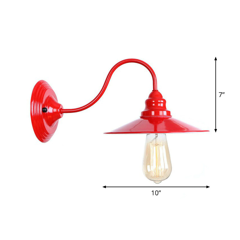 Red Gooseneck Wall Mounted Lamp Retro Metal 1 Bulb Bedside Wall Light Fixture with Ruffle/Cone Shade/Cage Clearhalo 'Art deco wall lights' 'Cast Iron' 'Glass' 'Industrial wall lights' 'Industrial' 'Middle century wall lights' 'Modern' 'Rustic wall lights' 'Tiffany' 'Traditional wall lights' 'Wall Lamps & Sconces' 'Wall Lights' Lighting' 1918047
