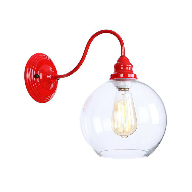 Red Gooseneck Wall Mounted Lamp Retro Metal 1 Bulb Bedside Wall Light Fixture with Ruffle/Cone Shade/Cage Red D Clearhalo 'Art deco wall lights' 'Cast Iron' 'Glass' 'Industrial wall lights' 'Industrial' 'Middle century wall lights' 'Modern' 'Rustic wall lights' 'Tiffany' 'Traditional wall lights' 'Wall Lamps & Sconces' 'Wall Lights' Lighting' 1918048