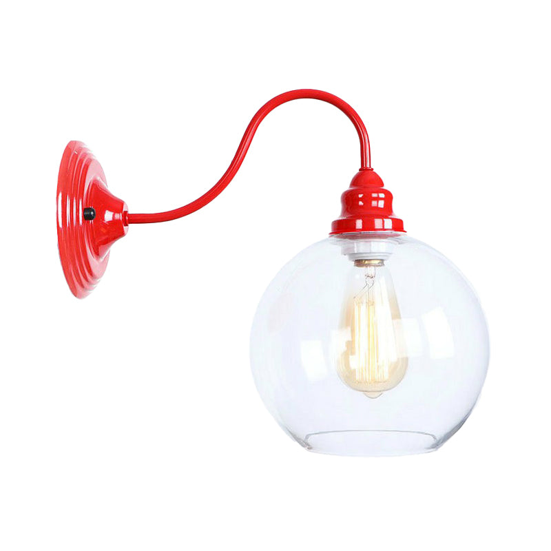 Red Gooseneck Wall Mounted Lamp Retro Metal 1 Bulb Bedside Wall Light Fixture with Ruffle/Cone Shade/Cage Clearhalo 'Art deco wall lights' 'Cast Iron' 'Glass' 'Industrial wall lights' 'Industrial' 'Middle century wall lights' 'Modern' 'Rustic wall lights' 'Tiffany' 'Traditional wall lights' 'Wall Lamps & Sconces' 'Wall Lights' Lighting' 1918049