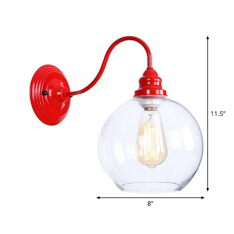 Red Gooseneck Wall Mounted Lamp Retro Metal 1 Bulb Bedside Wall Light Fixture with Ruffle/Cone Shade/Cage Clearhalo 'Art deco wall lights' 'Cast Iron' 'Glass' 'Industrial wall lights' 'Industrial' 'Middle century wall lights' 'Modern' 'Rustic wall lights' 'Tiffany' 'Traditional wall lights' 'Wall Lamps & Sconces' 'Wall Lights' Lighting' 1918050