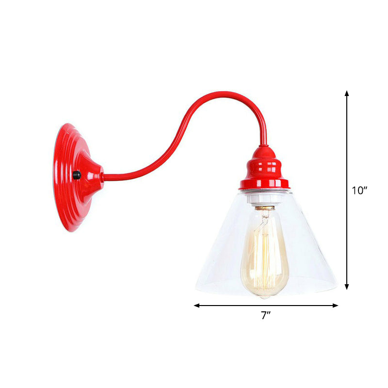 Red Gooseneck Wall Mounted Lamp Retro Metal 1 Bulb Bedside Wall Light Fixture with Ruffle/Cone Shade/Cage Clearhalo 'Art deco wall lights' 'Cast Iron' 'Glass' 'Industrial wall lights' 'Industrial' 'Middle century wall lights' 'Modern' 'Rustic wall lights' 'Tiffany' 'Traditional wall lights' 'Wall Lamps & Sconces' 'Wall Lights' Lighting' 1918052