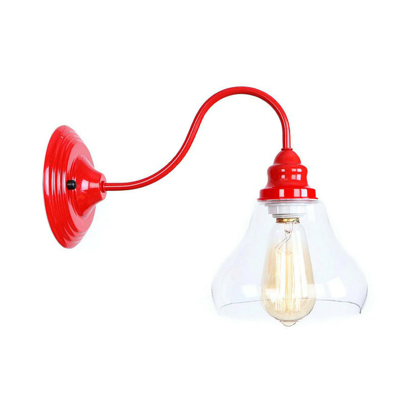 Red Gooseneck Wall Mounted Lamp Retro Metal 1 Bulb Bedside Wall Light Fixture with Ruffle/Cone Shade/Cage Red F Clearhalo 'Art deco wall lights' 'Cast Iron' 'Glass' 'Industrial wall lights' 'Industrial' 'Middle century wall lights' 'Modern' 'Rustic wall lights' 'Tiffany' 'Traditional wall lights' 'Wall Lamps & Sconces' 'Wall Lights' Lighting' 1918053