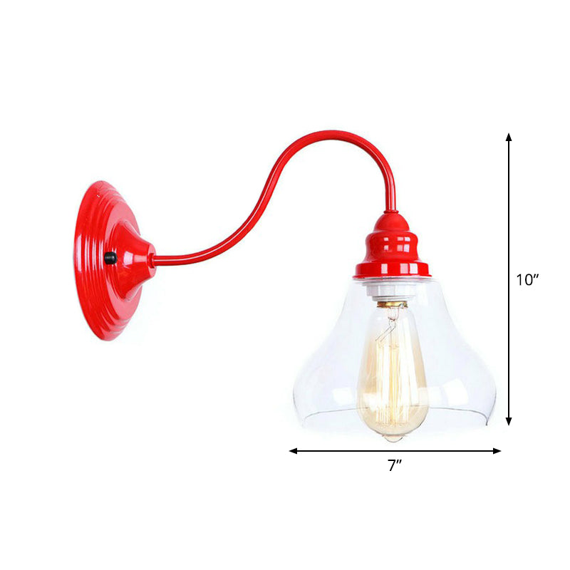 Red Gooseneck Wall Mounted Lamp Retro Metal 1 Bulb Bedside Wall Light Fixture with Ruffle/Cone Shade/Cage Clearhalo 'Art deco wall lights' 'Cast Iron' 'Glass' 'Industrial wall lights' 'Industrial' 'Middle century wall lights' 'Modern' 'Rustic wall lights' 'Tiffany' 'Traditional wall lights' 'Wall Lamps & Sconces' 'Wall Lights' Lighting' 1918054