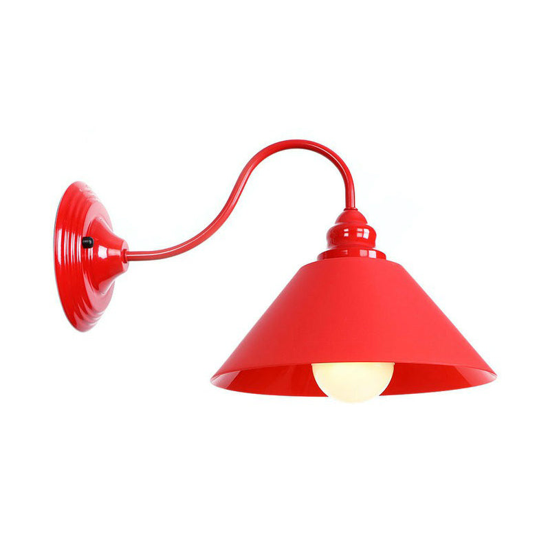 Red Gooseneck Wall Mounted Lamp Retro Metal 1 Bulb Bedside Wall Light Fixture with Ruffle/Cone Shade/Cage Red G Clearhalo 'Art deco wall lights' 'Cast Iron' 'Glass' 'Industrial wall lights' 'Industrial' 'Middle century wall lights' 'Modern' 'Rustic wall lights' 'Tiffany' 'Traditional wall lights' 'Wall Lamps & Sconces' 'Wall Lights' Lighting' 1918055