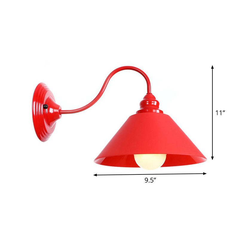 Red Gooseneck Wall Mounted Lamp Retro Metal 1 Bulb Bedside Wall Light Fixture with Ruffle/Cone Shade/Cage Clearhalo 'Art deco wall lights' 'Cast Iron' 'Glass' 'Industrial wall lights' 'Industrial' 'Middle century wall lights' 'Modern' 'Rustic wall lights' 'Tiffany' 'Traditional wall lights' 'Wall Lamps & Sconces' 'Wall Lights' Lighting' 1918056