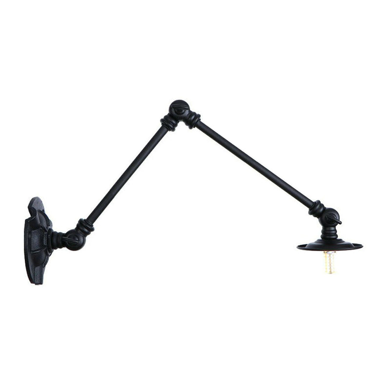 Extendable 2-Arm Iron Wall Light Warehouse 1-Light Studio Task Wall Lamp with Disc Shade in Black, 4"/12"/19.5" Long Clearhalo 'Art deco wall lights' 'Cast Iron' 'Glass' 'Industrial wall lights' 'Industrial' 'Middle century wall lights' 'Modern' 'Rustic wall lights' 'Tiffany' 'Traditional wall lights' 'Wall Lamps & Sconces' 'Wall Lights' Lighting' 1918062