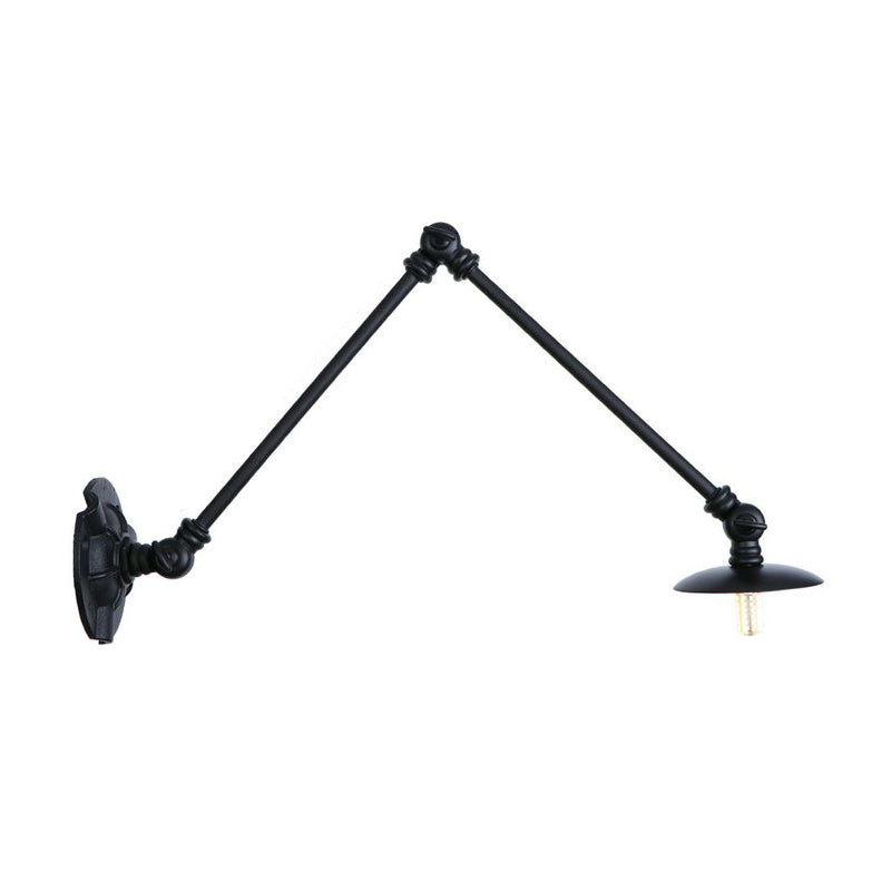 Extendable 2-Arm Iron Wall Light Warehouse 1-Light Studio Task Wall Lamp with Disc Shade in Black, 4"/12"/19.5" Long Black 8" Clearhalo 'Art deco wall lights' 'Cast Iron' 'Glass' 'Industrial wall lights' 'Industrial' 'Middle century wall lights' 'Modern' 'Rustic wall lights' 'Tiffany' 'Traditional wall lights' 'Wall Lamps & Sconces' 'Wall Lights' Lighting' 1918064