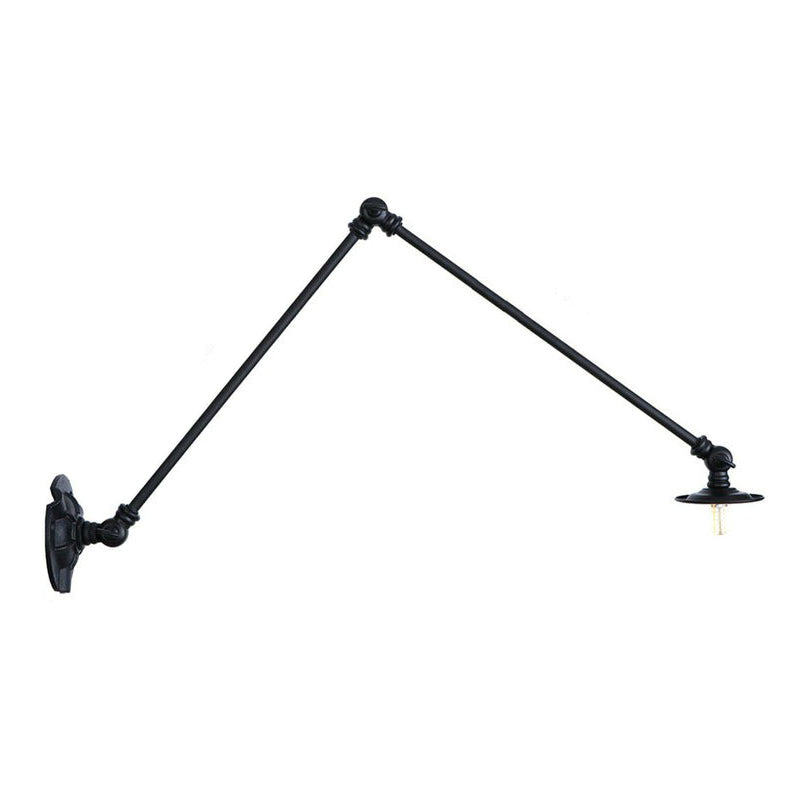 Extendable 2-Arm Iron Wall Light Warehouse 1-Light Studio Task Wall Lamp with Disc Shade in Black, 4"/12"/19.5" Long Black 16" Clearhalo 'Art deco wall lights' 'Cast Iron' 'Glass' 'Industrial wall lights' 'Industrial' 'Middle century wall lights' 'Modern' 'Rustic wall lights' 'Tiffany' 'Traditional wall lights' 'Wall Lamps & Sconces' 'Wall Lights' Lighting' 1918068