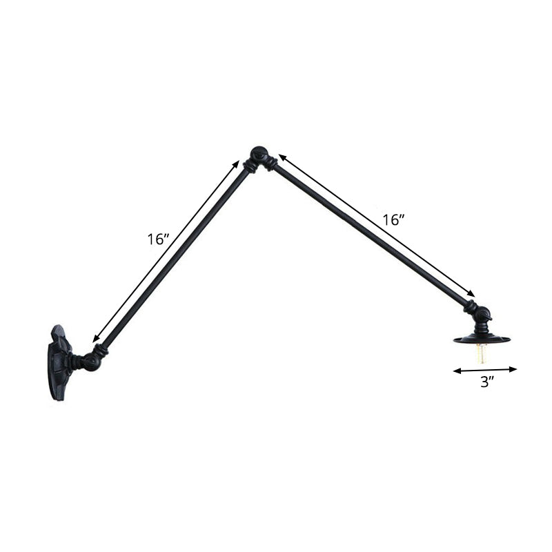 Extendable 2-Arm Iron Wall Light Warehouse 1-Light Studio Task Wall Lamp with Disc Shade in Black, 4"/12"/19.5" Long Clearhalo 'Art deco wall lights' 'Cast Iron' 'Glass' 'Industrial wall lights' 'Industrial' 'Middle century wall lights' 'Modern' 'Rustic wall lights' 'Tiffany' 'Traditional wall lights' 'Wall Lamps & Sconces' 'Wall Lights' Lighting' 1918069