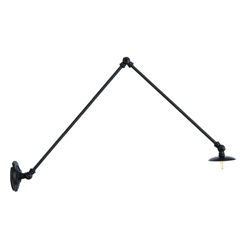 Extendable 2-Arm Iron Wall Light Warehouse 1-Light Studio Task Wall Lamp with Disc Shade in Black, 4"/12"/19.5" Long Black 19.5" Clearhalo 'Art deco wall lights' 'Cast Iron' 'Glass' 'Industrial wall lights' 'Industrial' 'Middle century wall lights' 'Modern' 'Rustic wall lights' 'Tiffany' 'Traditional wall lights' 'Wall Lamps & Sconces' 'Wall Lights' Lighting' 1918070