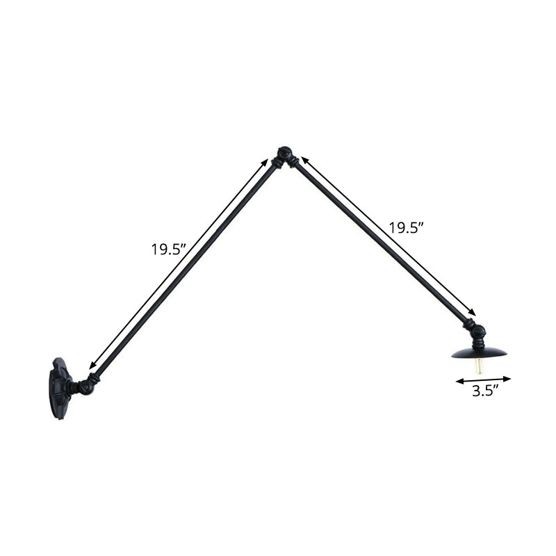 Extendable 2-Arm Iron Wall Light Warehouse 1-Light Studio Task Wall Lamp with Disc Shade in Black, 4"/12"/19.5" Long Clearhalo 'Art deco wall lights' 'Cast Iron' 'Glass' 'Industrial wall lights' 'Industrial' 'Middle century wall lights' 'Modern' 'Rustic wall lights' 'Tiffany' 'Traditional wall lights' 'Wall Lamps & Sconces' 'Wall Lights' Lighting' 1918071