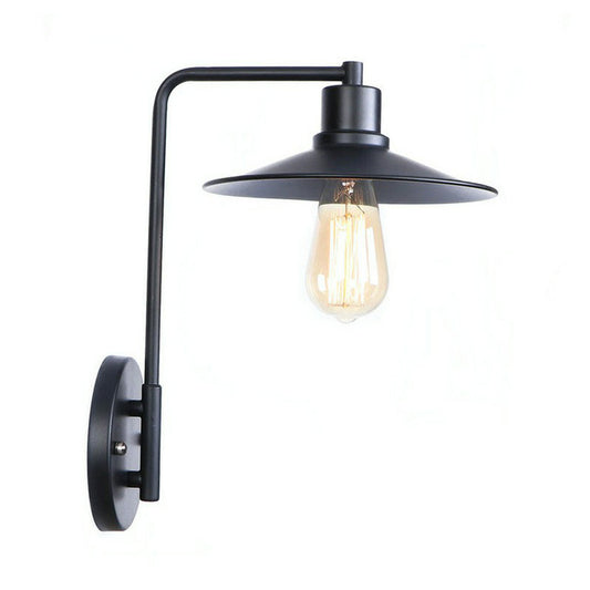 Black/White Square Arm Wall Light Fixture Loft Iron 1 Head Bedside Wall Mount Lamp with Cone/Flared/Scalloped Shade Clearhalo 'Art deco wall lights' 'Cast Iron' 'Glass' 'Industrial wall lights' 'Industrial' 'Middle century wall lights' 'Modern' 'Rustic wall lights' 'Tiffany' 'Traditional wall lights' 'Wall Lamps & Sconces' 'Wall Lights' Lighting' 1918074