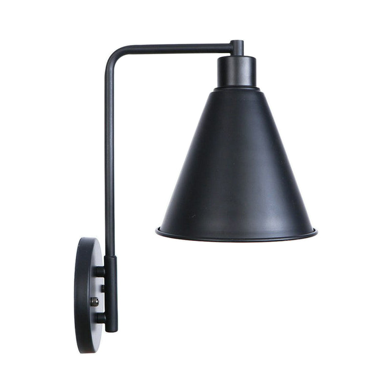 Black/White Square Arm Wall Light Fixture Loft Iron 1 Head Bedside Wall Mount Lamp with Cone/Flared/Scalloped Shade Black C Clearhalo 'Art deco wall lights' 'Cast Iron' 'Glass' 'Industrial wall lights' 'Industrial' 'Middle century wall lights' 'Modern' 'Rustic wall lights' 'Tiffany' 'Traditional wall lights' 'Wall Lamps & Sconces' 'Wall Lights' Lighting' 1918078