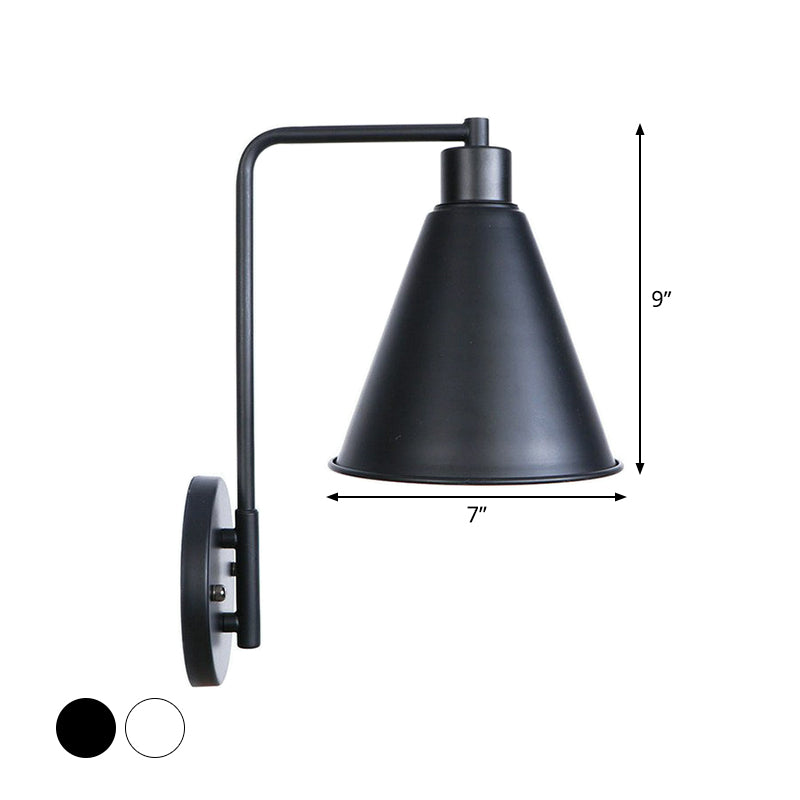 Black/White Square Arm Wall Light Fixture Loft Iron 1 Head Bedside Wall Mount Lamp with Cone/Flared/Scalloped Shade Clearhalo 'Art deco wall lights' 'Cast Iron' 'Glass' 'Industrial wall lights' 'Industrial' 'Middle century wall lights' 'Modern' 'Rustic wall lights' 'Tiffany' 'Traditional wall lights' 'Wall Lamps & Sconces' 'Wall Lights' Lighting' 1918079