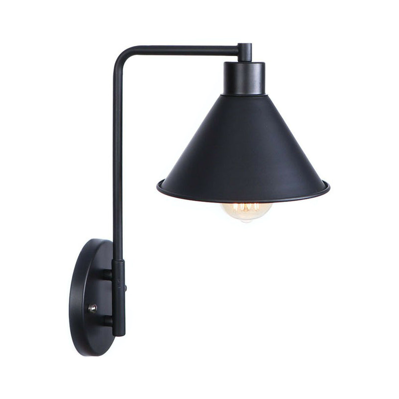 Black/White Square Arm Wall Light Fixture Loft Iron 1 Head Bedside Wall Mount Lamp with Cone/Flared/Scalloped Shade Black D Clearhalo 'Art deco wall lights' 'Cast Iron' 'Glass' 'Industrial wall lights' 'Industrial' 'Middle century wall lights' 'Modern' 'Rustic wall lights' 'Tiffany' 'Traditional wall lights' 'Wall Lamps & Sconces' 'Wall Lights' Lighting' 1918080