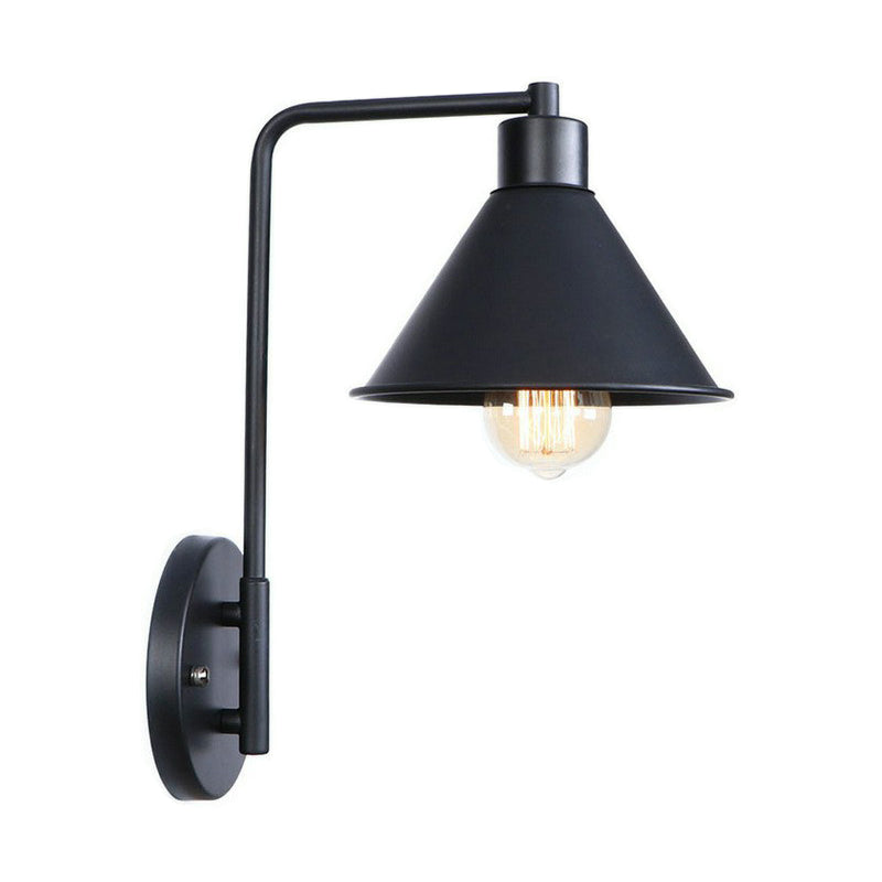 Black/White Square Arm Wall Light Fixture Loft Iron 1 Head Bedside Wall Mount Lamp with Cone/Flared/Scalloped Shade Clearhalo 'Art deco wall lights' 'Cast Iron' 'Glass' 'Industrial wall lights' 'Industrial' 'Middle century wall lights' 'Modern' 'Rustic wall lights' 'Tiffany' 'Traditional wall lights' 'Wall Lamps & Sconces' 'Wall Lights' Lighting' 1918081