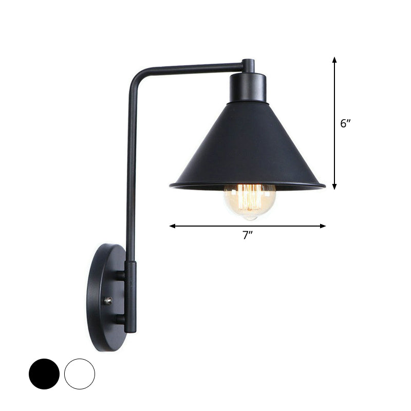 Black/White Square Arm Wall Light Fixture Loft Iron 1 Head Bedside Wall Mount Lamp with Cone/Flared/Scalloped Shade Clearhalo 'Art deco wall lights' 'Cast Iron' 'Glass' 'Industrial wall lights' 'Industrial' 'Middle century wall lights' 'Modern' 'Rustic wall lights' 'Tiffany' 'Traditional wall lights' 'Wall Lamps & Sconces' 'Wall Lights' Lighting' 1918082