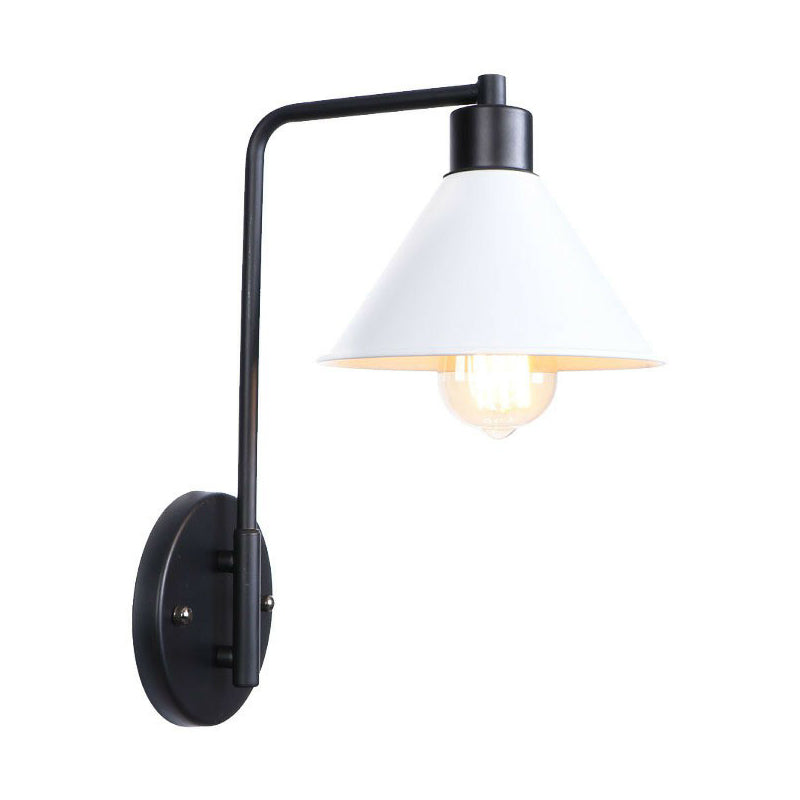 Black/White Square Arm Wall Light Fixture Loft Iron 1 Head Bedside Wall Mount Lamp with Cone/Flared/Scalloped Shade White D Clearhalo 'Art deco wall lights' 'Cast Iron' 'Glass' 'Industrial wall lights' 'Industrial' 'Middle century wall lights' 'Modern' 'Rustic wall lights' 'Tiffany' 'Traditional wall lights' 'Wall Lamps & Sconces' 'Wall Lights' Lighting' 1918086