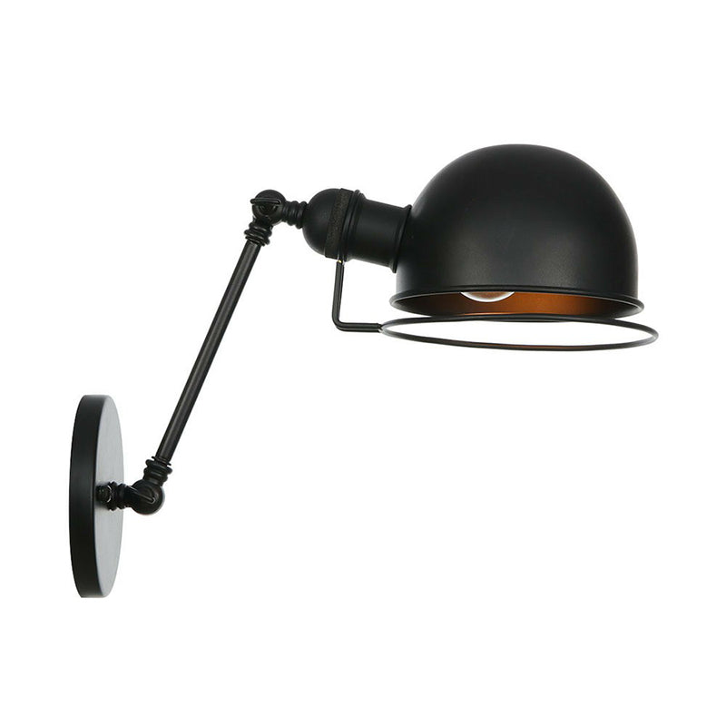 Black Hemispherical Adjustable Wall Lamp Industrial Iron 8"/12" W 1 Bulb Living Room Wall Reading Light with Wire Guard Black 8" Clearhalo 'Art deco wall lights' 'Cast Iron' 'Glass' 'Industrial wall lights' 'Industrial' 'Middle century wall lights' 'Modern' 'Rustic wall lights' 'Tiffany' 'Traditional wall lights' 'Wall Lamps & Sconces' 'Wall Lights' Lighting' 1918087