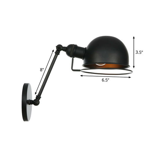 Black Hemispherical Adjustable Wall Lamp Industrial Iron 8"/12" W 1 Bulb Living Room Wall Reading Light with Wire Guard Clearhalo 'Art deco wall lights' 'Cast Iron' 'Glass' 'Industrial wall lights' 'Industrial' 'Middle century wall lights' 'Modern' 'Rustic wall lights' 'Tiffany' 'Traditional wall lights' 'Wall Lamps & Sconces' 'Wall Lights' Lighting' 1918088
