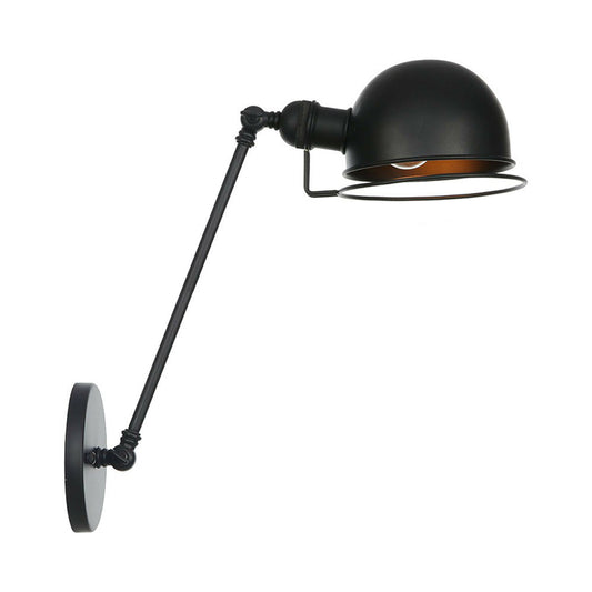 Black Hemispherical Adjustable Wall Lamp Industrial Iron 8"/12" W 1 Bulb Living Room Wall Reading Light with Wire Guard Black 12" Clearhalo 'Art deco wall lights' 'Cast Iron' 'Glass' 'Industrial wall lights' 'Industrial' 'Middle century wall lights' 'Modern' 'Rustic wall lights' 'Tiffany' 'Traditional wall lights' 'Wall Lamps & Sconces' 'Wall Lights' Lighting' 1918089